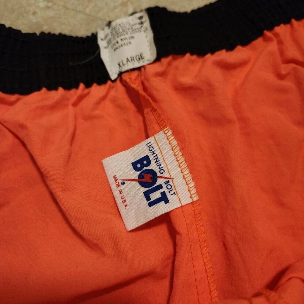 VTG Lightning Bolt Men XL USA Made Retro Orange Elastic Swim Trunks Board Shorts